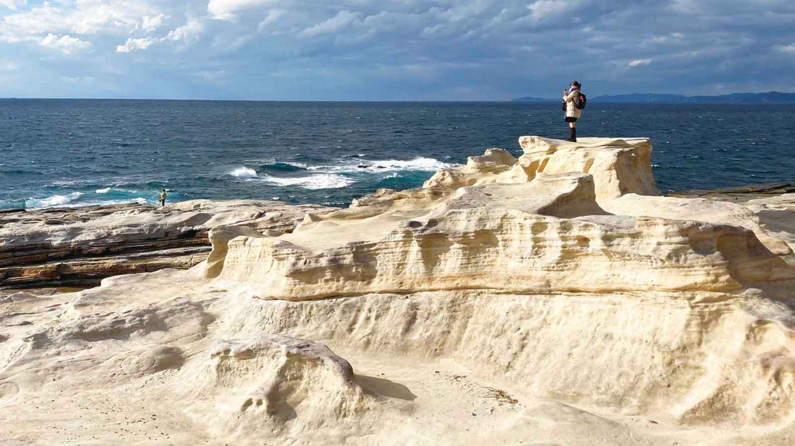 太平洋に面した砂岩の大型浸食が見られる