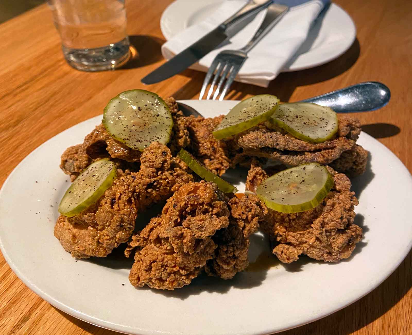 Buttermilk Fried Chicken, Spiced Maple Syrup, Sumac, Pickles